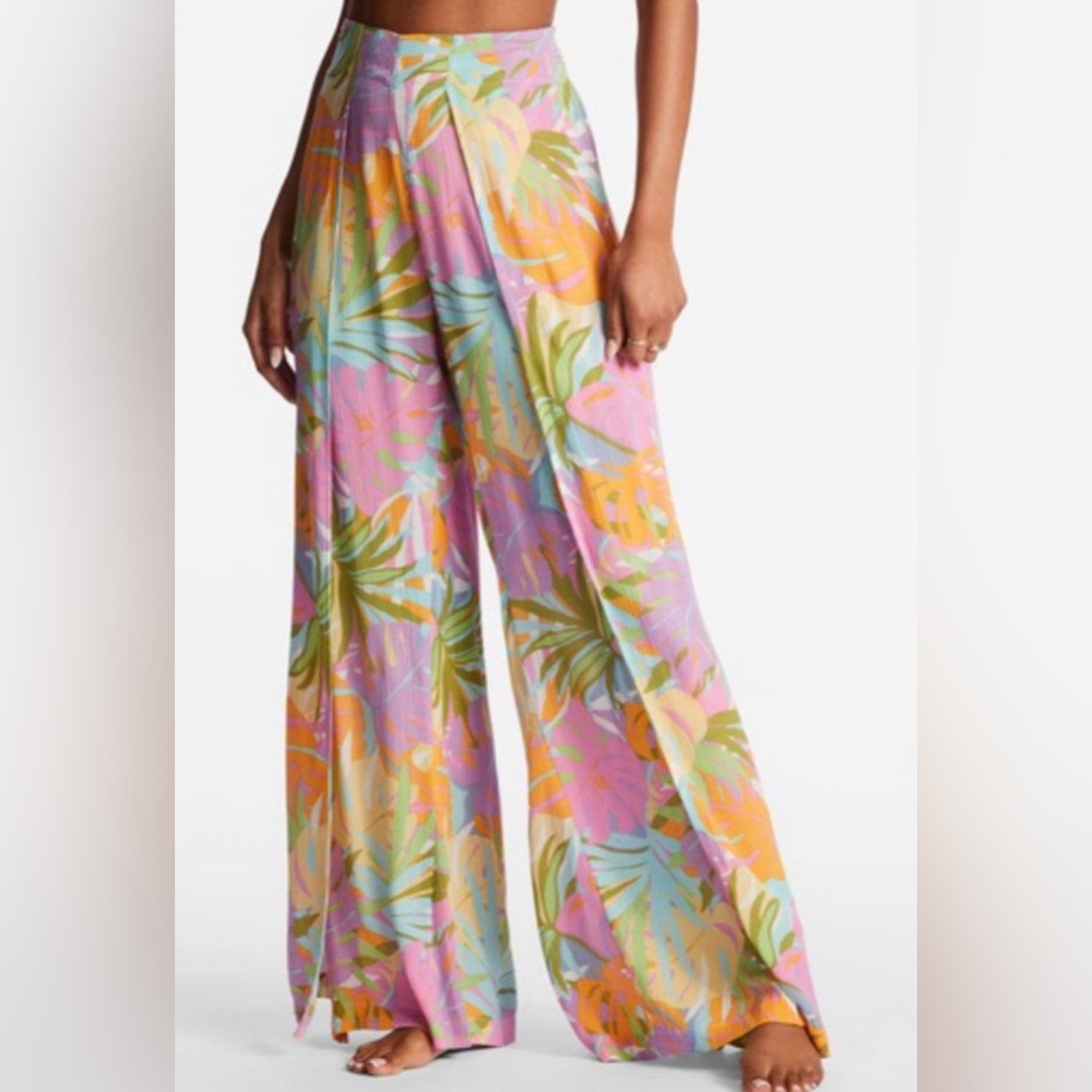 Billabong Pastel Tropical Wide Leg Pants - Pink, Orange, Green, Blue